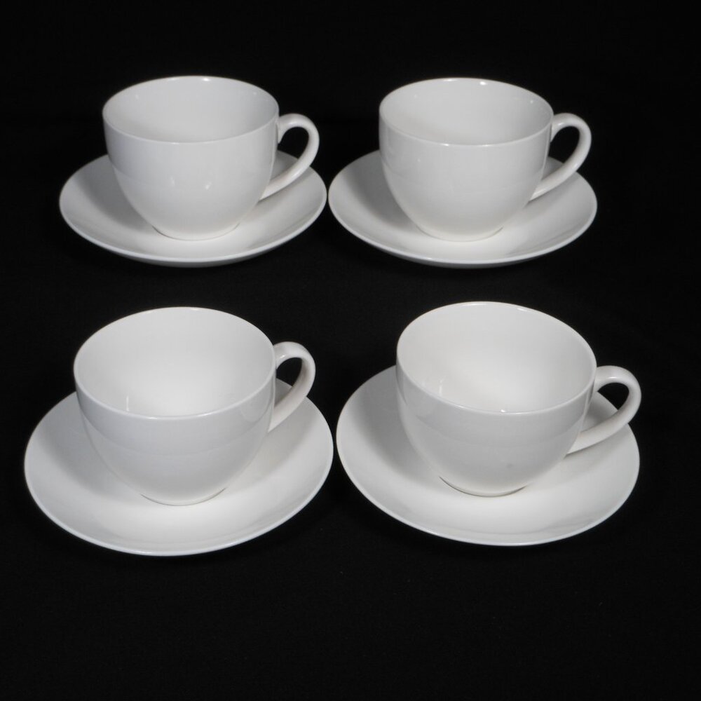 4 sets of tea cups & saucers. Maxwell & Williams Basic white